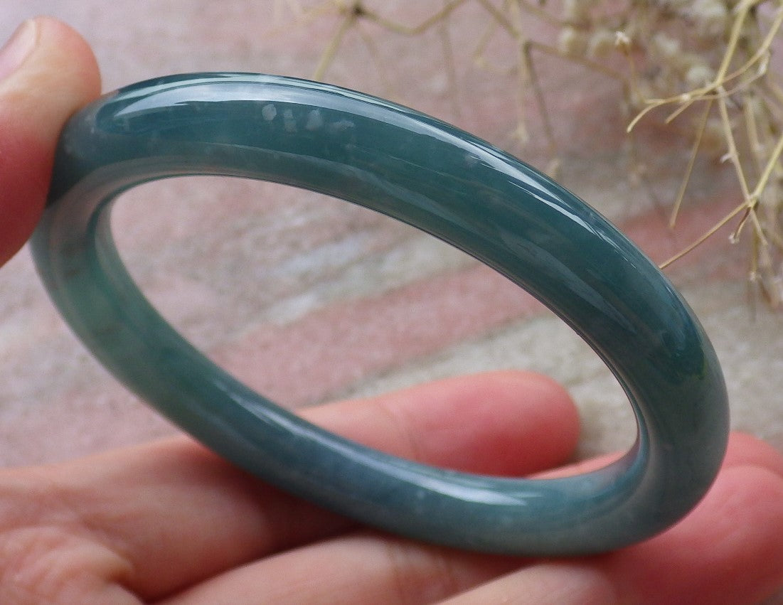 Certified Hand Carved Blue Water Green Natural Myanmar Burma A JADE Circle Jadeite Bangle Bracelet 53mm