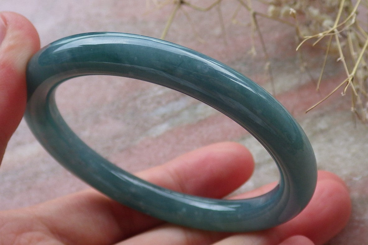 Certified Hand Carved Blue Water Green Natural Myanmar Burma A JADE Circle Jadeite Bangle Bracelet 53mm