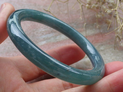 Certified Hand Carved Blue Water Green Natural Myanmar Burma A JADE Circle Jadeite Bangle Bracelet 53mm