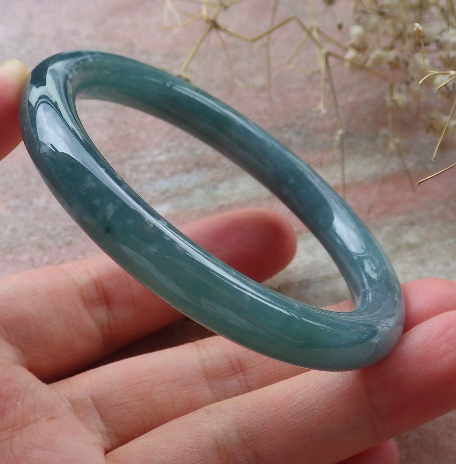 Certified Hand Carved Blue Water Green Natural Myanmar Burma A JADE Circle Jadeite Bangle Bracelet 53mm