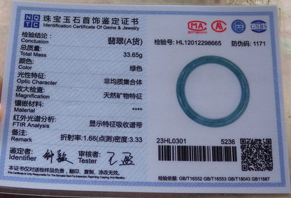 Certified Hand Carved Blue Water Green Natural Myanmar Burma A JADE Circle Jadeite Bangle Bracelet 53mm
