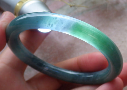 Certified Hand Carved Icy Blue Water Green Natural Myanmar Burma A JADE Circle Jadeite Bangle Bracelet 55mm