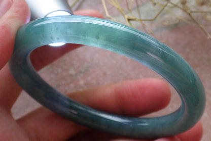 Certified Hand Carved Icy Blue Water Green Natural Myanmar Burma A JADE Circle Jadeite Bangle Bracelet 55mm
