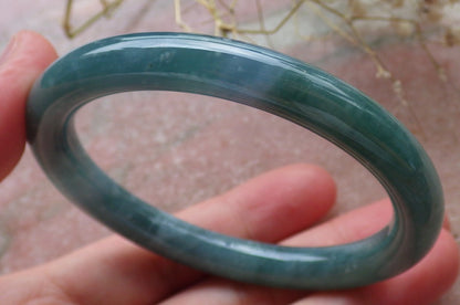 Certified Hand Carved Icy Blue Water Green Natural Myanmar Burma A JADE Circle Jadeite Bangle Bracelet 55mm