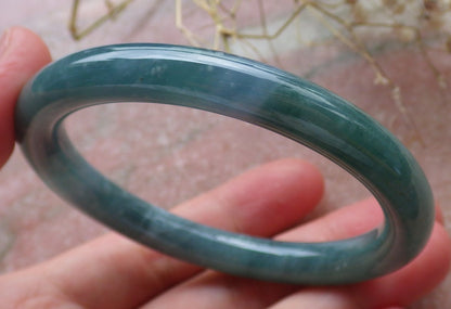 Certified Hand Carved Icy Blue Water Green Natural Myanmar Burma A JADE Circle Jadeite Bangle Bracelet 55mm