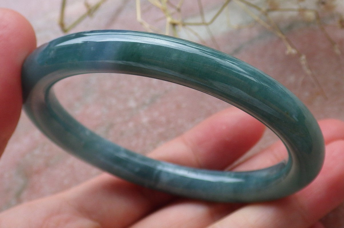 Certified Hand Carved Icy Blue Water Green Natural Myanmar Burma A JADE Circle Jadeite Bangle Bracelet 55mm
