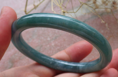 Certified Hand Carved Icy Blue Water Green Natural Myanmar Burma A JADE Circle Jadeite Bangle Bracelet 55mm