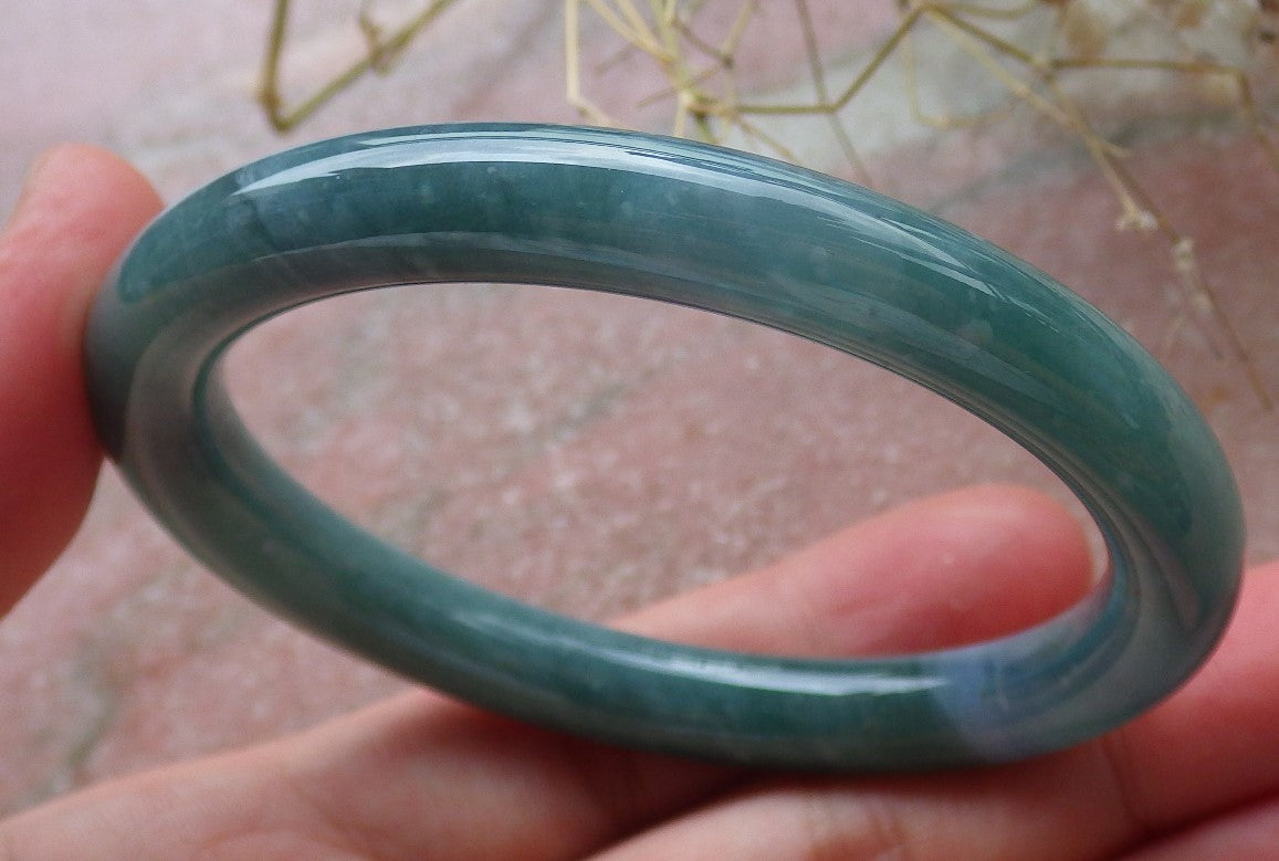 Certified Hand Carved Icy Blue Water Green Natural Myanmar Burma A JADE Circle Jadeite Bangle Bracelet 55mm
