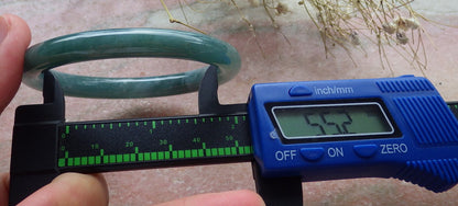 Certified Hand Carved Icy Blue Water Green Natural Myanmar Burma A JADE Circle Jadeite Bangle Bracelet 55mm
