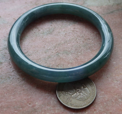 Certified Hand Carved Icy Blue Water Green Natural Myanmar Burma A JADE Circle Jadeite Bangle Bracelet 55mm