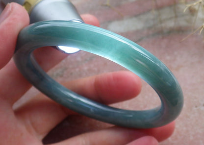 Certified Hand Carved Icy Blue Water Green Natural Myanmar Burma A JADE Circle Jadeite Bangle Bracelet 55mm