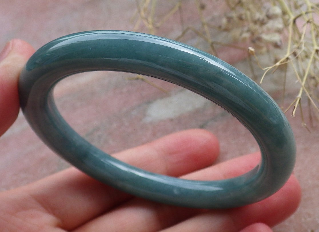 Certified Hand Carved Icy Blue Water Green Natural Myanmar Burma A JADE Circle Jadeite Bangle Bracelet 55mm