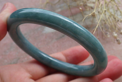 Certified Hand Carved Icy Blue Water Green Natural Myanmar Burma A JADE Circle Jadeite Bangle Bracelet 55mm
