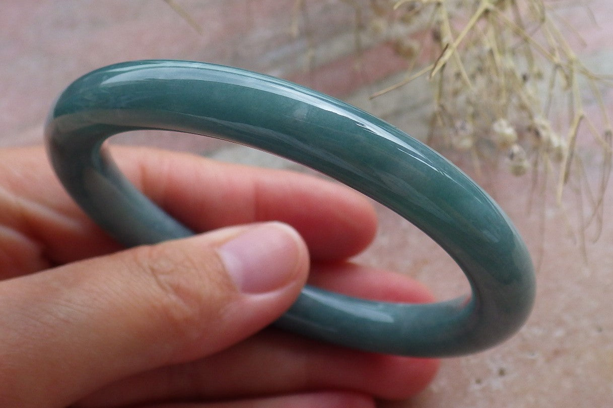 Certified Hand Carved Icy Blue Water Green Natural Myanmar Burma A JADE Circle Jadeite Bangle Bracelet 55mm