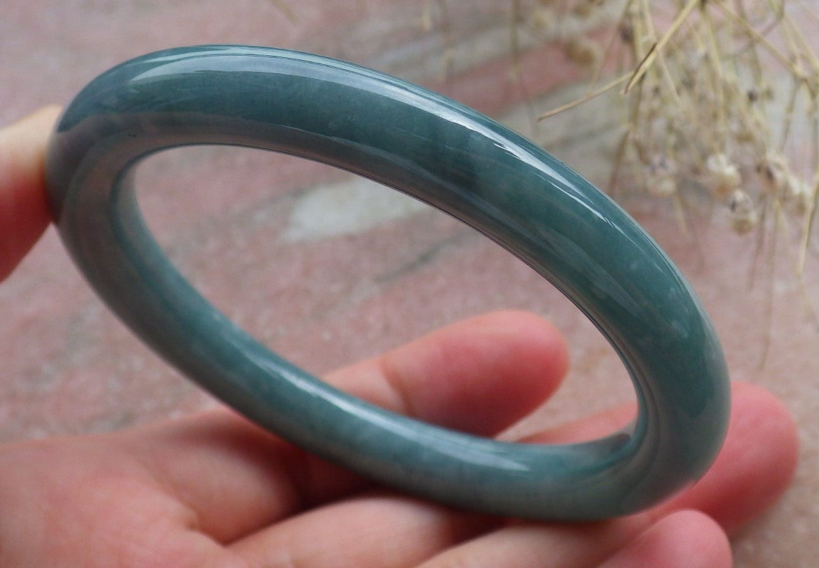 Certified Hand Carved Icy Blue Water Green Natural Myanmar Burma A JADE Circle Jadeite Bangle Bracelet 55mm