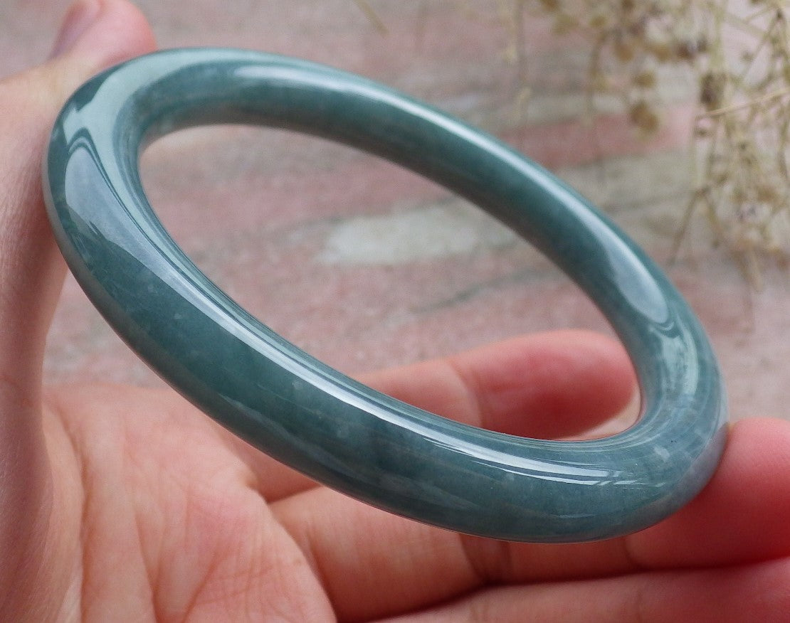 Certified Hand Carved Icy Blue Water Green Natural Myanmar Burma A JADE Circle Jadeite Bangle Bracelet 55mm
