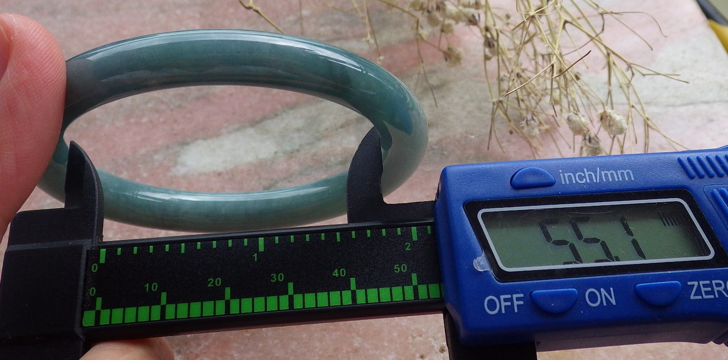 Certified Hand Carved Icy Blue Water Green Natural Myanmar Burma A JADE Circle Jadeite Bangle Bracelet 55mm