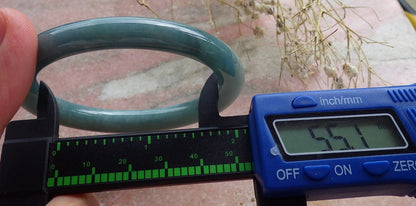 Certified Hand Carved Icy Blue Water Green Natural Myanmar Burma A JADE Circle Jadeite Bangle Bracelet 55mm