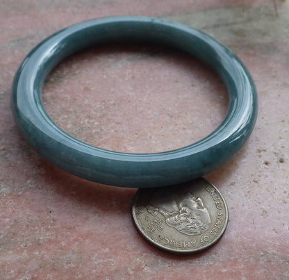 Certified Hand Carved Icy Blue Water Green Natural Myanmar Burma A JADE Circle Jadeite Bangle Bracelet 55mm