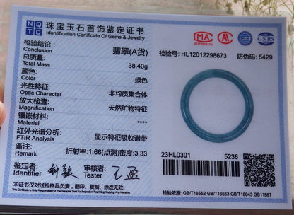 Certified Hand Carved Icy Blue Water Green Natural Myanmar Burma A JADE Circle Jadeite Bangle Bracelet 55mm