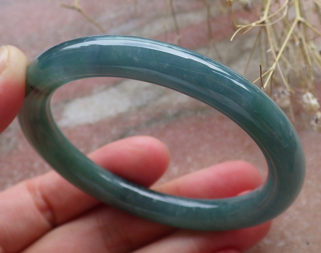 Certified Hand Carved Icy Blue Water Green Natural Myanmar Burma A JADE Circle Jadeite Bangle Bracelet 52mm