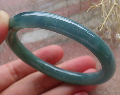 Certified Hand Carved Icy Blue Water Green Natural Myanmar Burma A JADE Circle Jadeite Bangle Bracelet 52mm