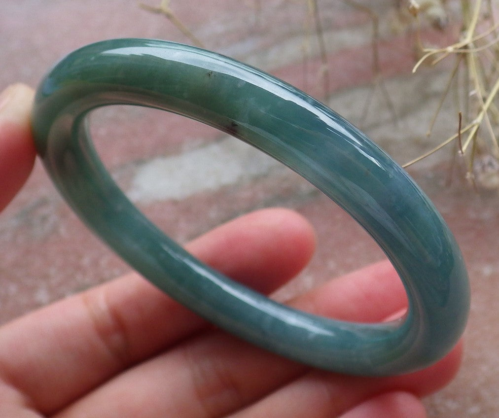 Certified Hand Carved Icy Blue Water Green Natural Myanmar Burma A JADE Circle Jadeite Bangle Bracelet 52mm
