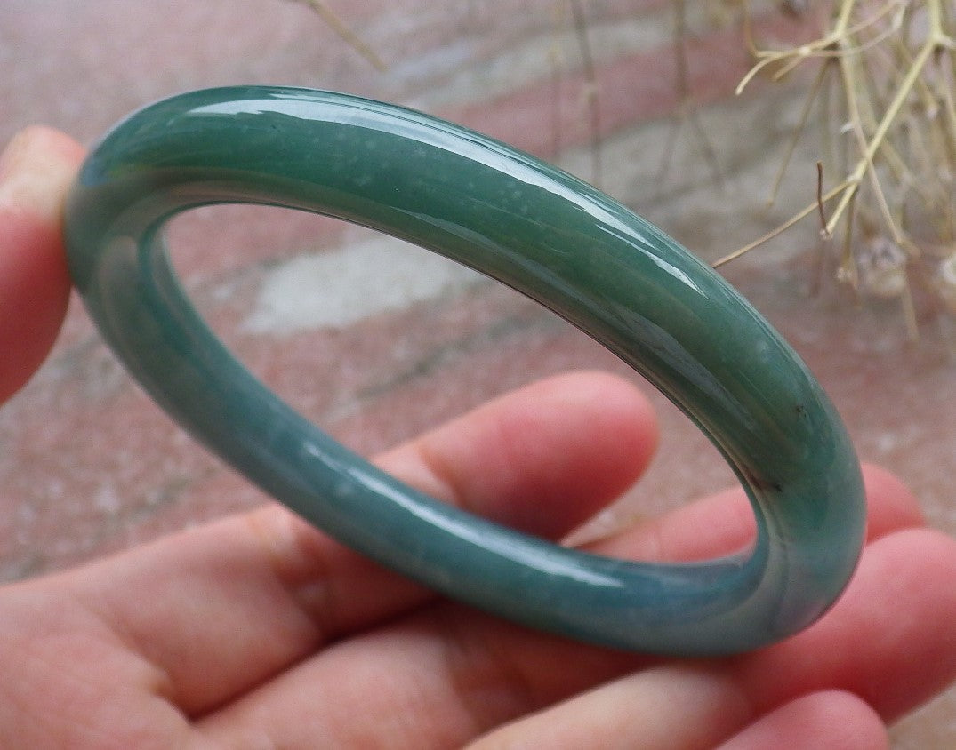 Certified Hand Carved Icy Blue Water Green Natural Myanmar Burma A JADE Circle Jadeite Bangle Bracelet 52mm