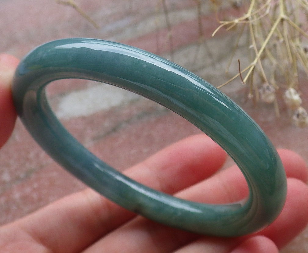 Certified Hand Carved Icy Blue Water Green Natural Myanmar Burma A JADE Circle Jadeite Bangle Bracelet 52mm