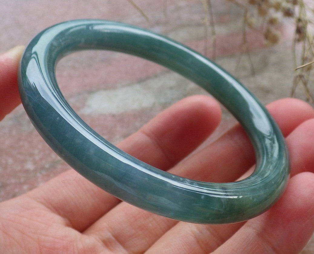 Certified Hand Carved Icy Blue Water Green Natural Myanmar Burma A JADE Circle Jadeite Bangle Bracelet 52mm