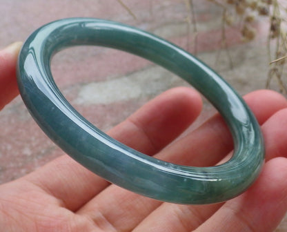 Certified Hand Carved Icy Blue Water Green Natural Myanmar Burma A JADE Circle Jadeite Bangle Bracelet 52mm