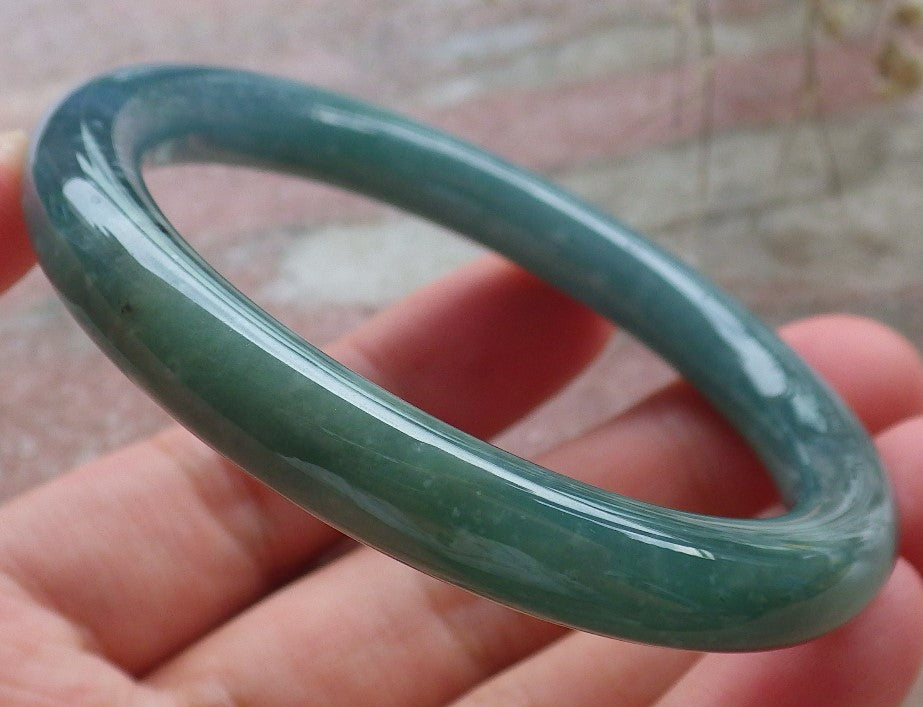Certified Hand Carved Icy Blue Water Green Natural Myanmar Burma A JADE Circle Jadeite Bangle Bracelet 52mm
