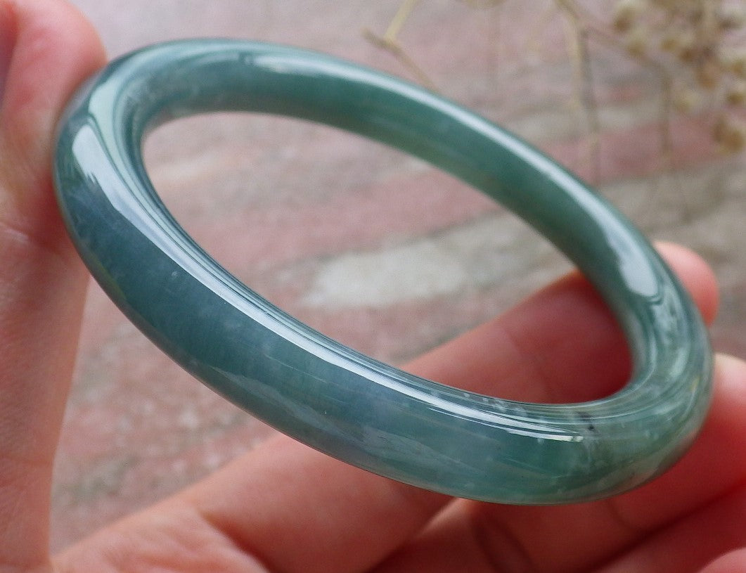 Certified Hand Carved Icy Blue Water Green Natural Myanmar Burma A JADE Circle Jadeite Bangle Bracelet 52mm