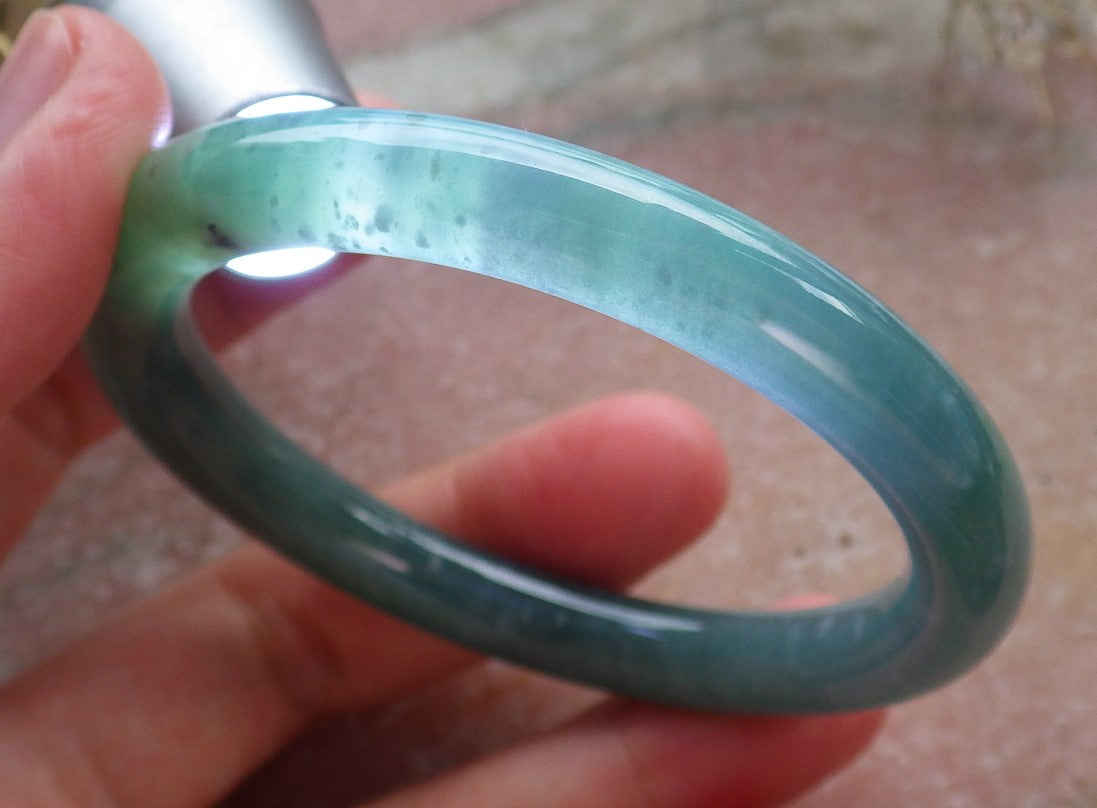 Certified Hand Carved Icy Blue Water Green Natural Myanmar Burma A JADE Circle Jadeite Bangle Bracelet 52mm