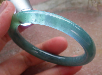 Certified Hand Carved Icy Blue Water Green Natural Myanmar Burma A JADE Circle Jadeite Bangle Bracelet 52mm