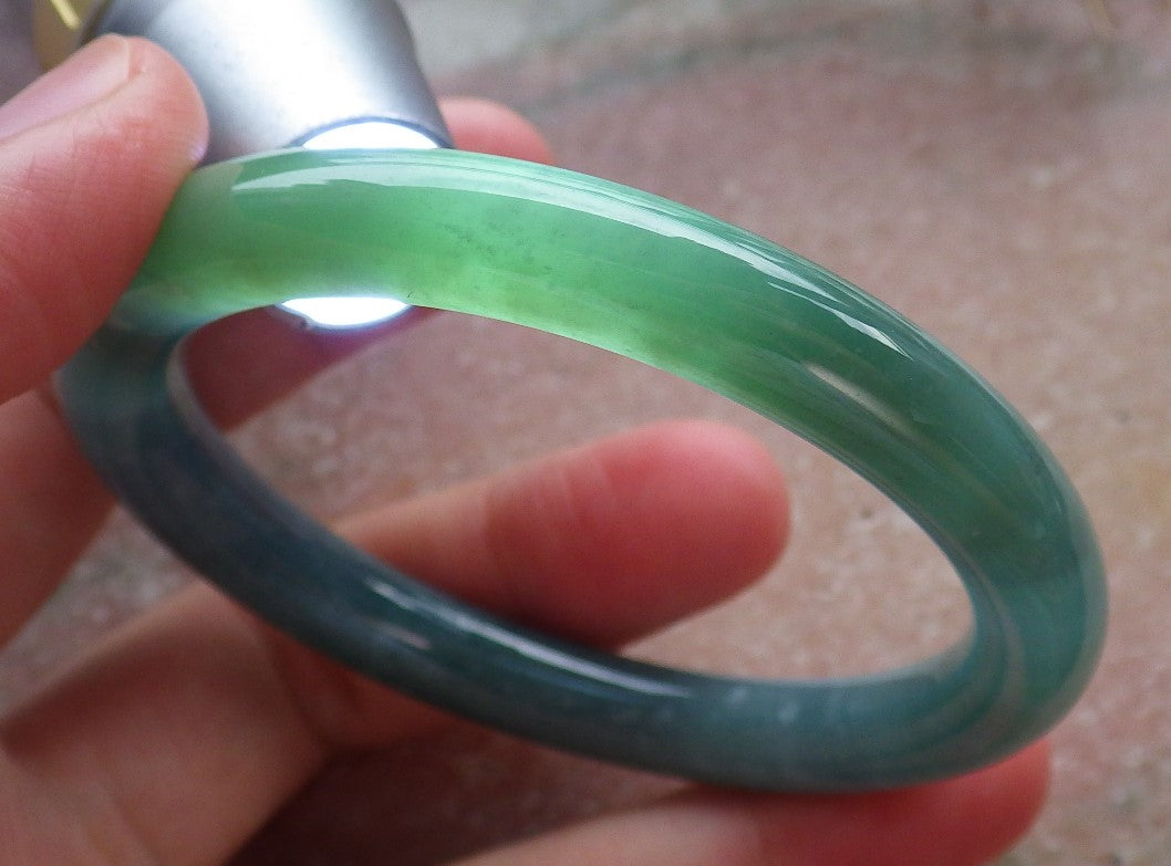Certified Hand Carved Icy Blue Water Green Natural Myanmar Burma A JADE Circle Jadeite Bangle Bracelet 52mm