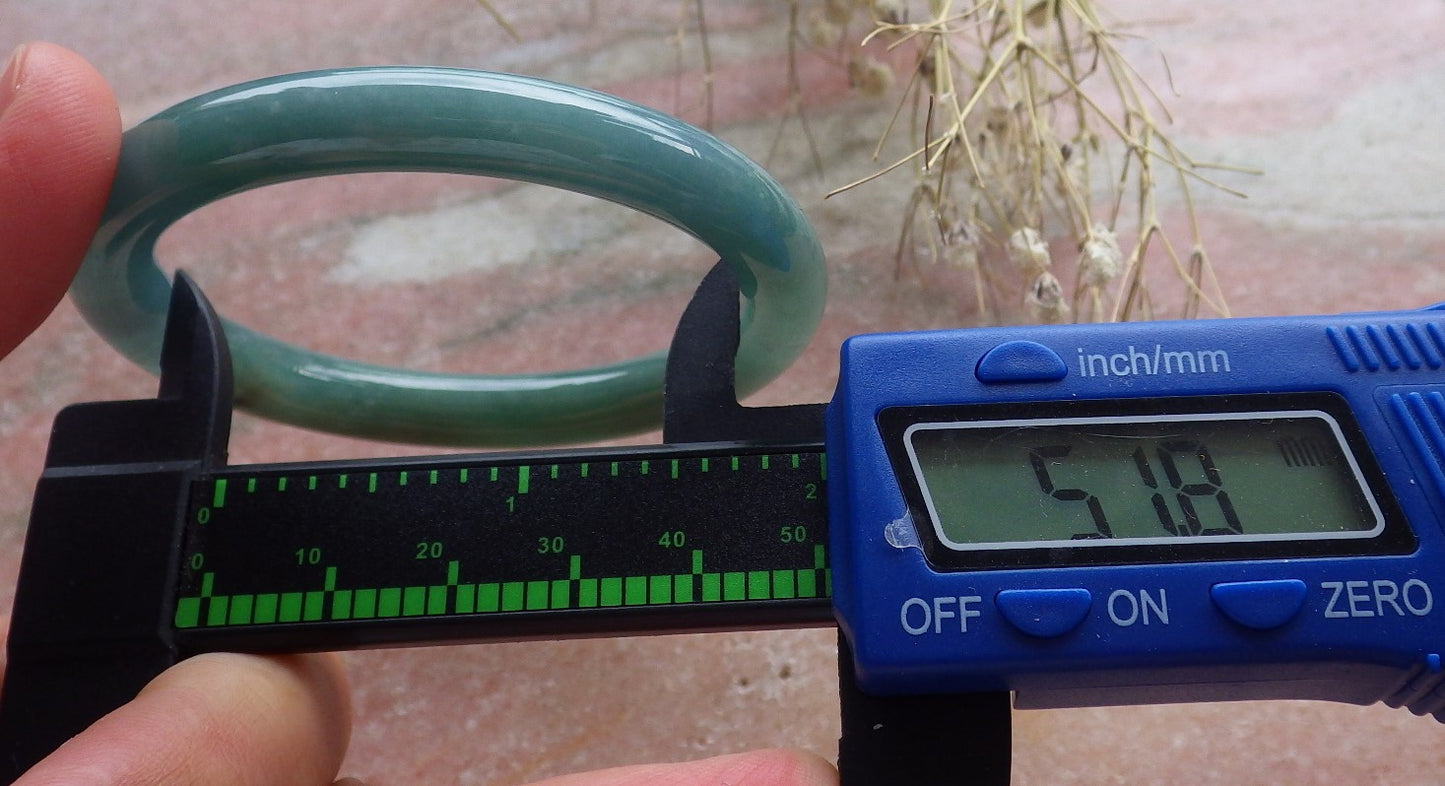 Certified Hand Carved Icy Blue Water Green Natural Myanmar Burma A JADE Circle Jadeite Bangle Bracelet 52mm