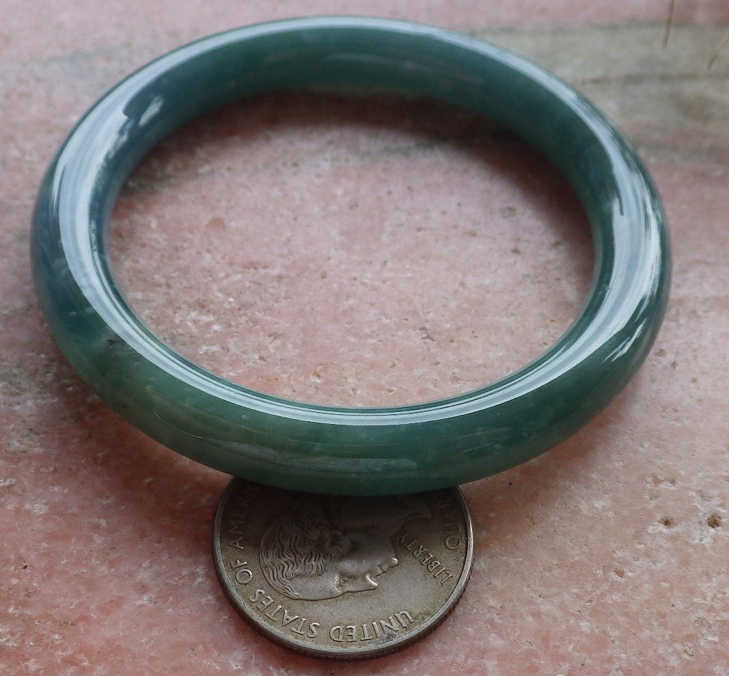 Certified Hand Carved Icy Blue Water Green Natural Myanmar Burma A JADE Circle Jadeite Bangle Bracelet 52mm