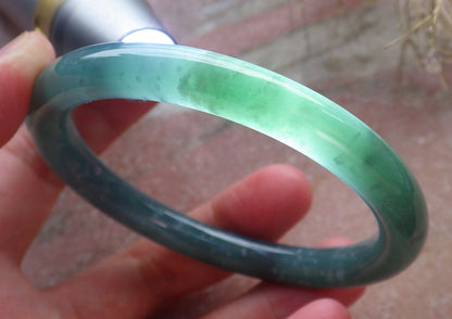 Certified Hand Carved Icy Blue Water Green Natural Myanmar Burma A JADE Circle Jadeite Bangle Bracelet 57mm