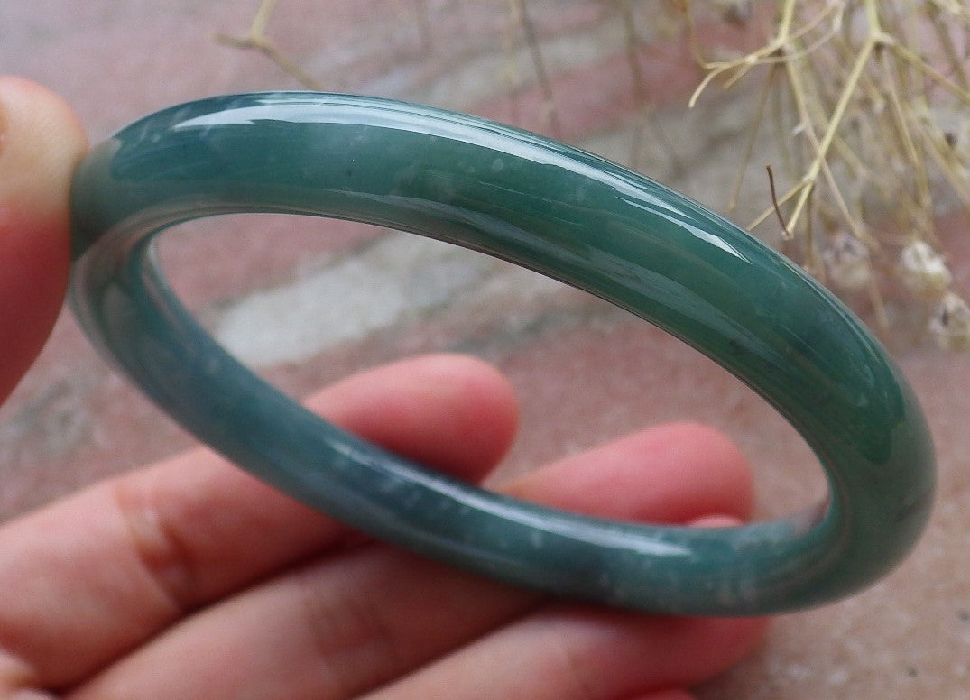 Certified Hand Carved Icy Blue Water Green Natural Myanmar Burma A JADE Circle Jadeite Bangle Bracelet 57mm