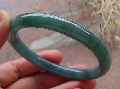 Certified Hand Carved Icy Blue Water Green Natural Myanmar Burma A JADE Circle Jadeite Bangle Bracelet 57mm