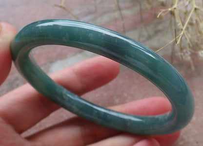 Certified Hand Carved Icy Blue Water Green Natural Myanmar Burma A JADE Circle Jadeite Bangle Bracelet 57mm