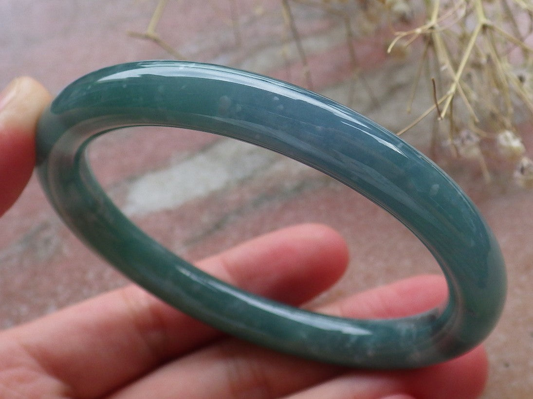 Certified Hand Carved Icy Blue Water Green Natural Myanmar Burma A JADE Circle Jadeite Bangle Bracelet 57mm