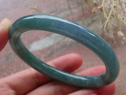 Certified Hand Carved Icy Blue Water Green Natural Myanmar Burma A JADE Circle Jadeite Bangle Bracelet 57mm