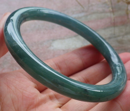 Certified Hand Carved Icy Blue Water Green Natural Myanmar Burma A JADE Circle Jadeite Bangle Bracelet 57mm