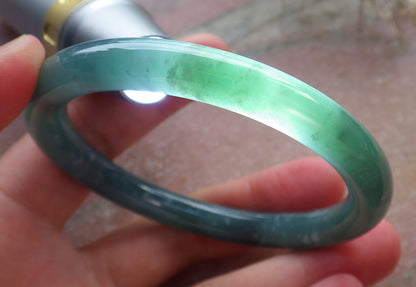 Certified Hand Carved Icy Blue Water Green Natural Myanmar Burma A JADE Circle Jadeite Bangle Bracelet 57mm