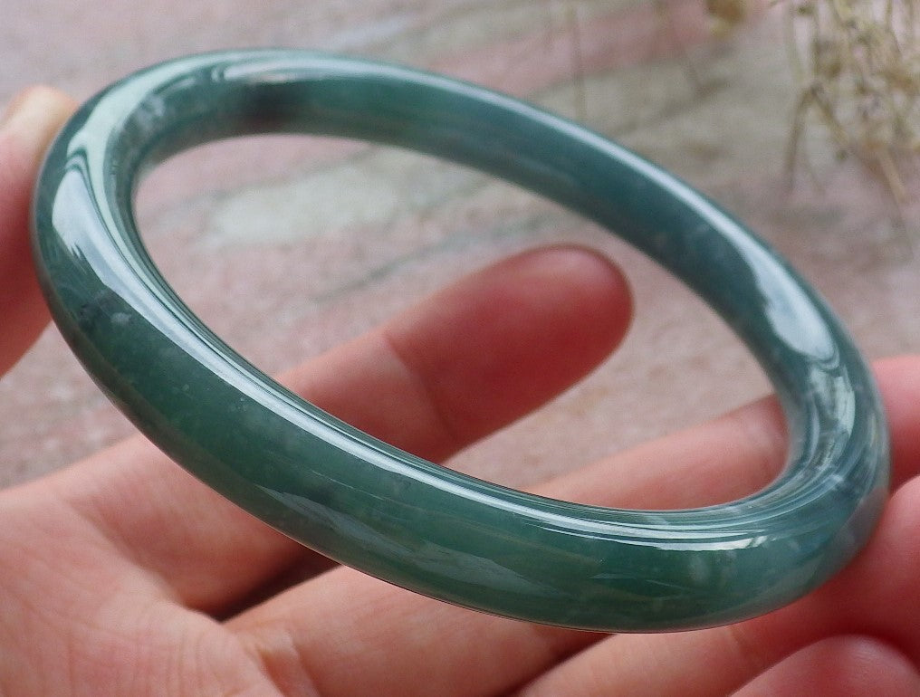 Certified Hand Carved Icy Blue Water Green Natural Myanmar Burma A JADE Circle Jadeite Bangle Bracelet 57mm