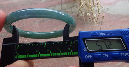 Certified Hand Carved Icy Blue Water Green Natural Myanmar Burma A JADE Circle Jadeite Bangle Bracelet 57mm