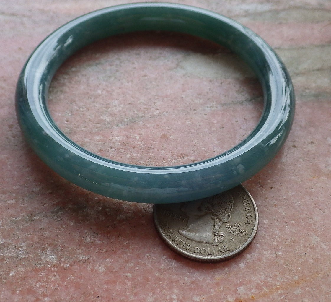 Certified Hand Carved Icy Blue Water Green Natural Myanmar Burma A JADE Circle Jadeite Bangle Bracelet 57mm