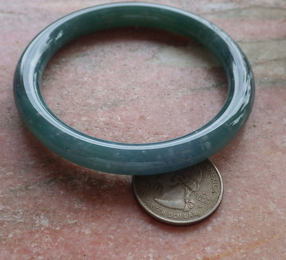 Certified Hand Carved Icy Blue Water Green Natural Myanmar Burma A JADE Circle Jadeite Bangle Bracelet 57mm